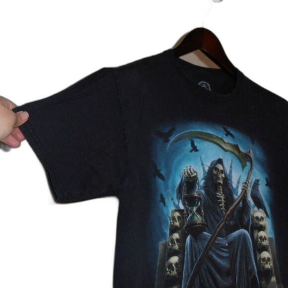 ODM Grim Reaper Throne Graphic Tee Shirt Size M Black Gothic Skulls - Picture 3 of 5